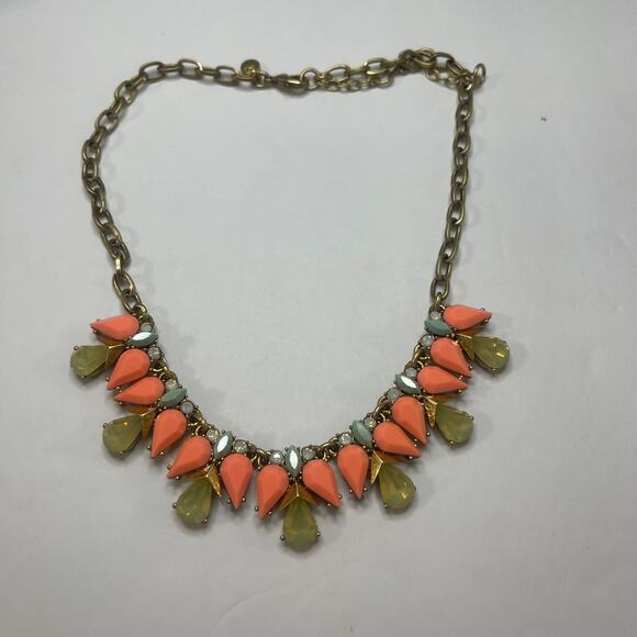 J. Crew crystal statement necklace peach and citrine in gold tone trendy boho - Picture 5 of 15